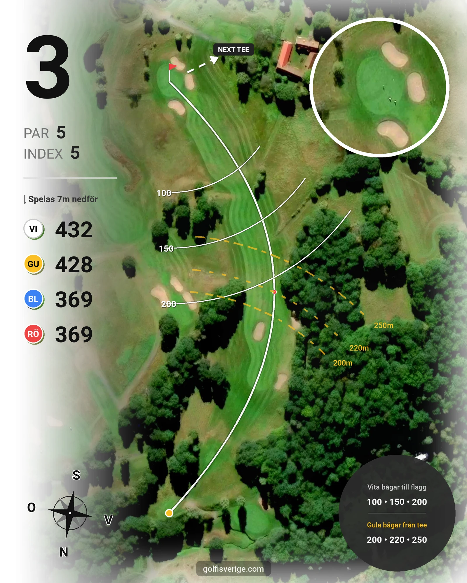 Banguide 18 hål på Woodlands Golf & Country Club - Hål 3 karta