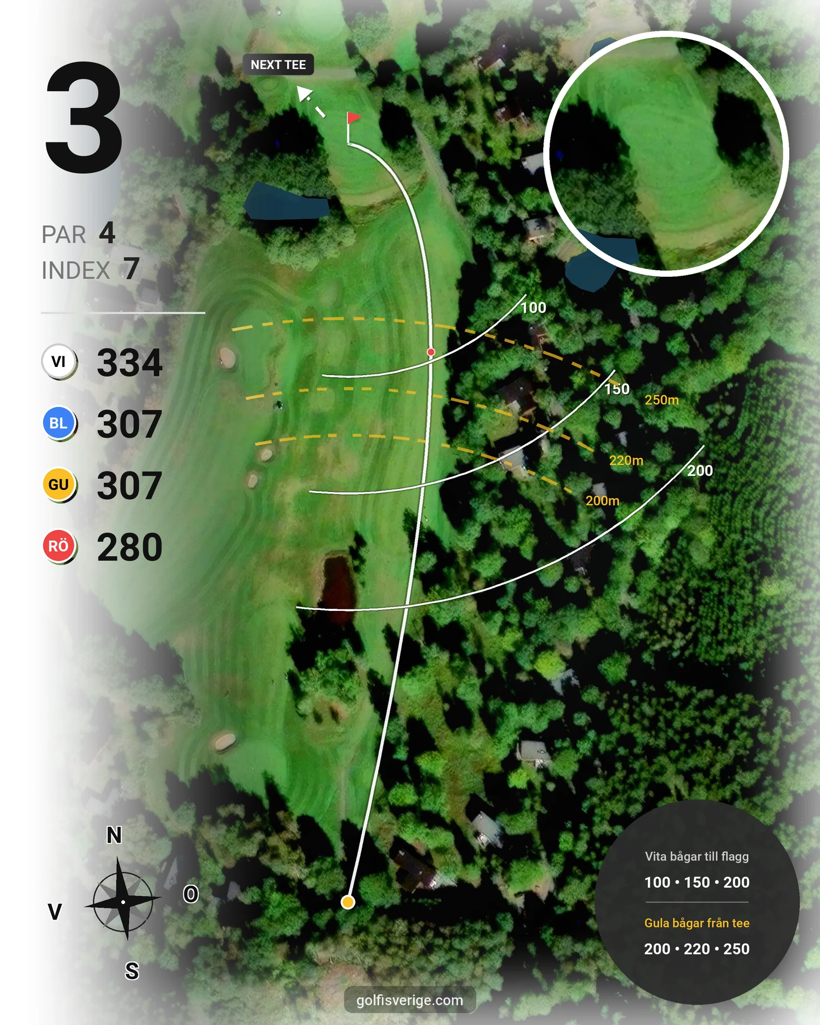 Banguide 18 hål på Woodlands Golf & Country Club - Hål 3 karta