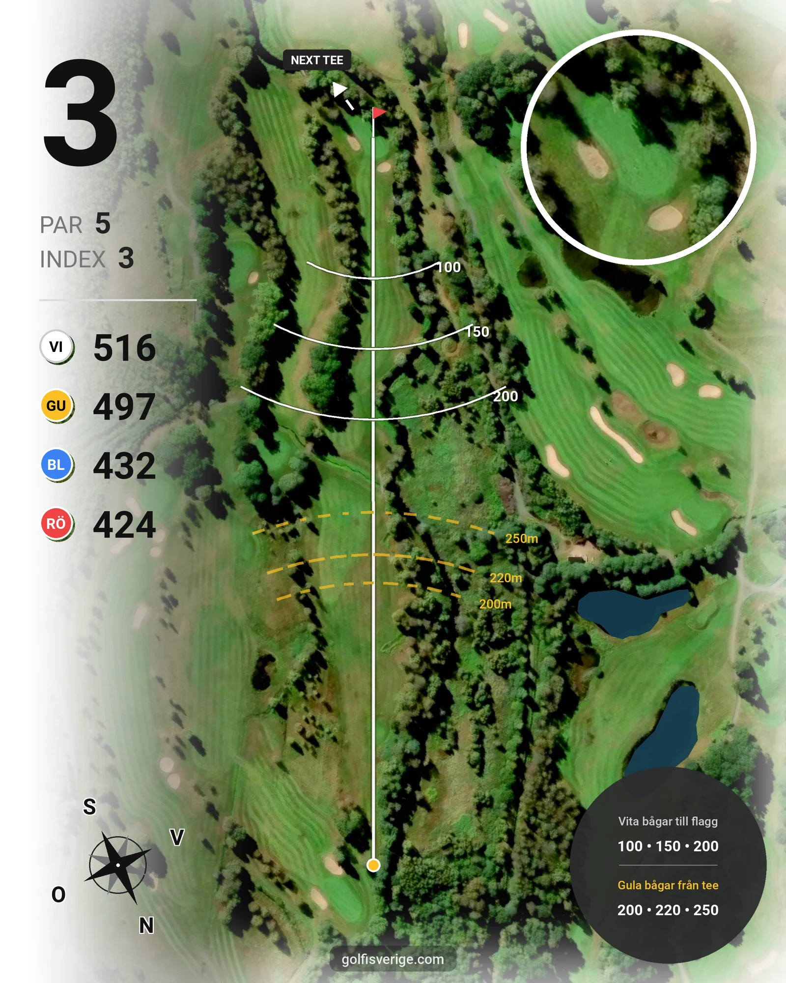 Banguide 9 hål på Woodlands Golf & Country Club - Hål 3 karta