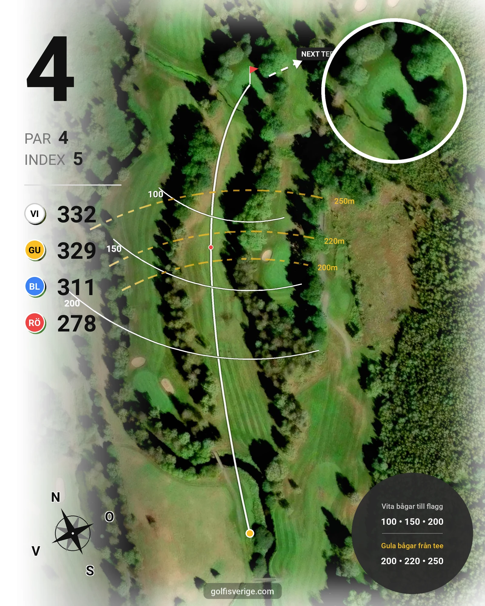 Banguide 9 hål på Woodlands Golf & Country Club - Hål 4 karta