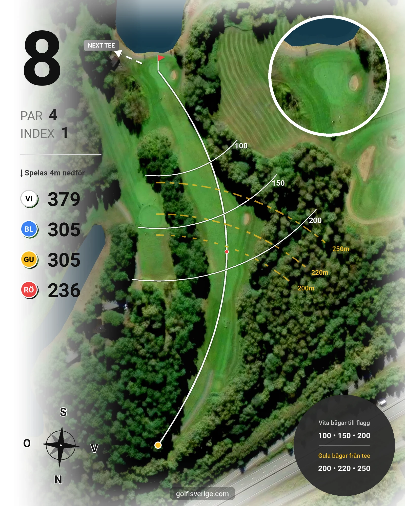 Banguide 18 hål på Woodlands Golf & Country Club - Hål 8 karta