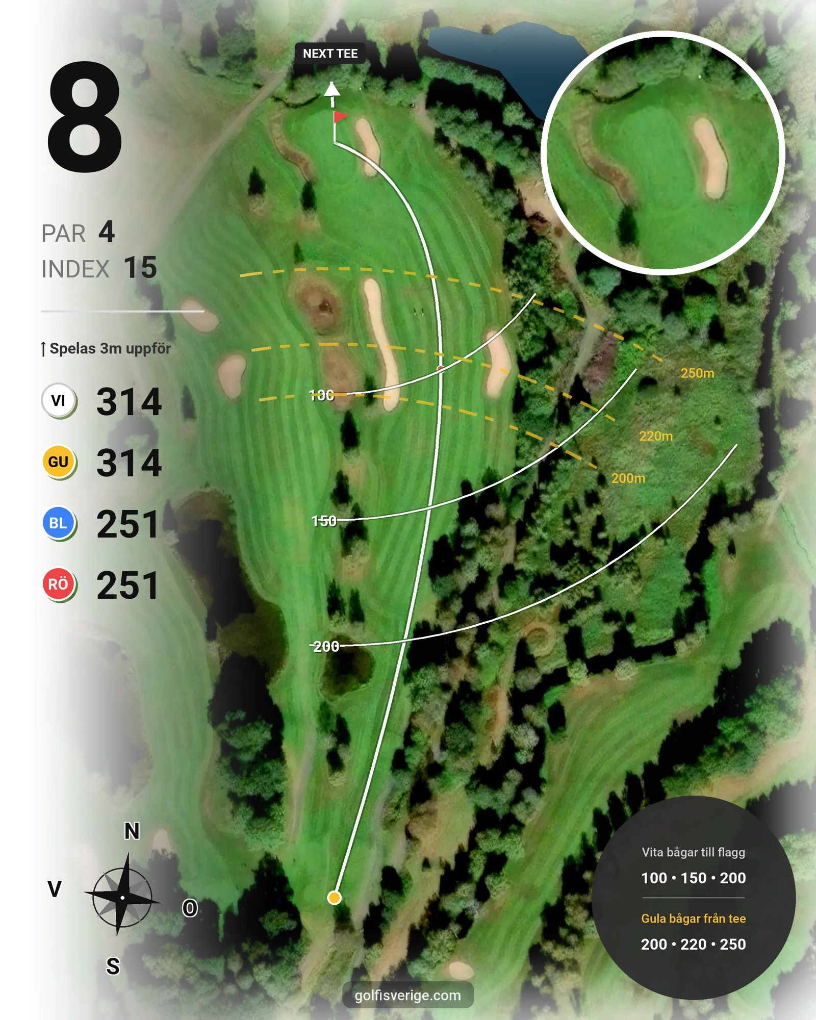 Banguide 9 hål på Woodlands Golf & Country Club - Hål 8 karta