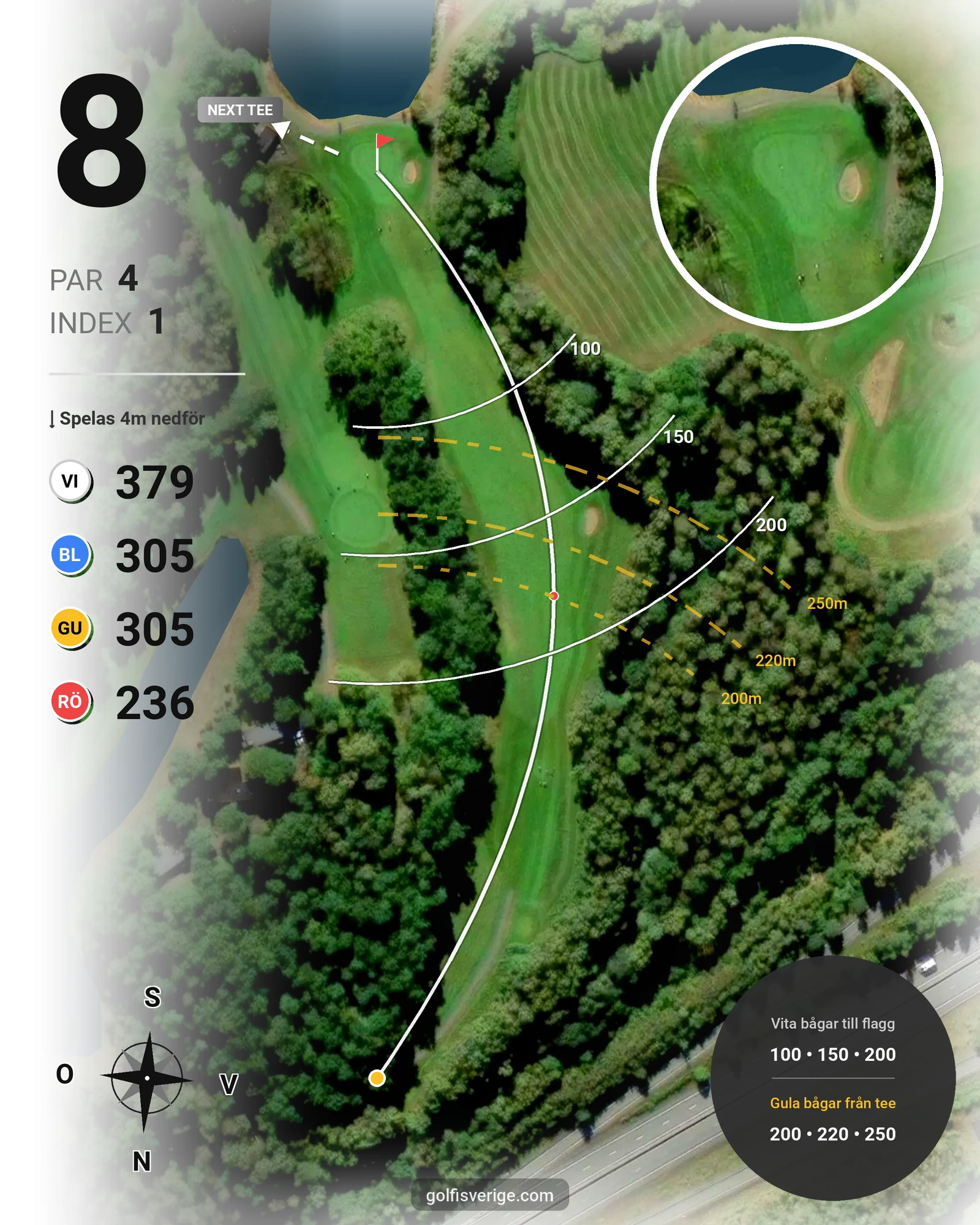 Banguide 9 hål på Woodlands Golf & Country Club - Hål 8 karta