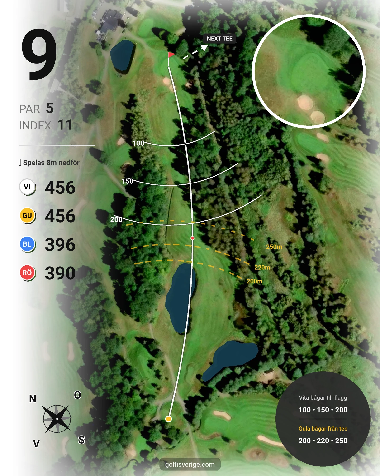 Banguide 18 hål på Woodlands Golf & Country Club - Hål 9 karta
